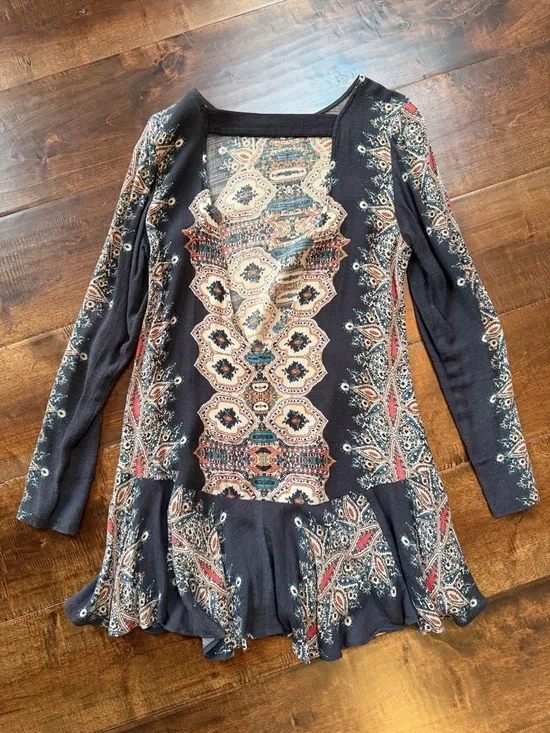 Free People Black Floral Backless Long Sleeve Mini Dress - Picture 3 of 4